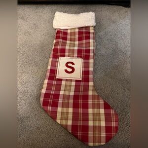 Plaid Red and Cream Christmas stocking